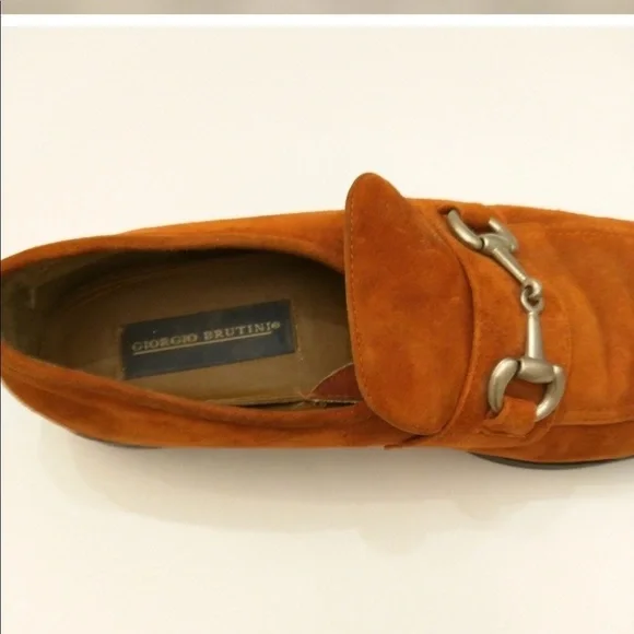 Giorgio Brutini Rust/Orange Suede Loafers with Silver hardware 12 - Picture 3 of 6